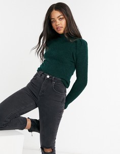 Темно-зеленый джемпер в рубчик с пышными рукавами ASOS DESIGN-Красный