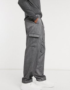 Серые широкие строгие брюки карго ASOS DESIGN-Серый