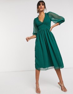 Зеленое платье миди в горошек ASOS DESIGN-Зеленый