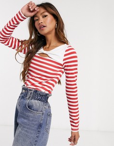 Красный лонгслив в полоску Monki