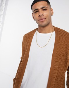 Бежевый кардиган вязки "плетенка" на пуговицах ASOS DESIGN-Коричневый