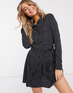 Черное платье-рубашка мини с принтом и завязками Brave Soul-Черный