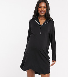 Черная ночная сорочка Lindex Exclusive из ткани eco-vero для кормящих мам c кнопками-застежками спереди-Черный