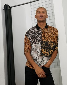 Свободное поло с принтом в стиле пэтчворк ASOS DESIGN-Мульти