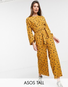 Трикотажный комбинезон с запахом и длинными рукавами ASOS DESIGN Тall-Мульти
