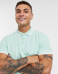 Пастельно-зеленая футболка-поло из пике с отделкой ASOS DESIGN-Зеленый