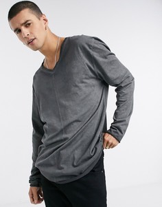 Длинный свободный лонгслив с овальным вырезом ASOS DESIGN-Черный