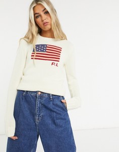 Кремовый джемпер с логотипом-флагом Polo Ralph Lauren