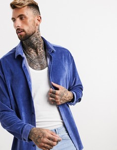 Синяя свободная велюровая рубашка в стиле 90-х ASOS DESIGN-Синий