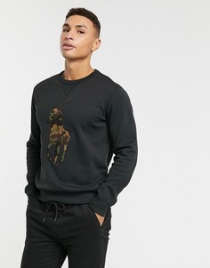 Черный свитшот с круглым вырезом и махровым логотипом Polo Ralph Lauren