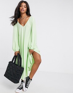 Лаймовое текстурированное свободное платье миди с V-образным вырезом ASOS DESIGN-Зеленый