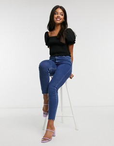 Черный топ с квадратным вырезом New Look