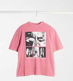 Розовая oversized-футболка COLLUSION Unisex из пике с эффектом кислотной стирки-Розовый