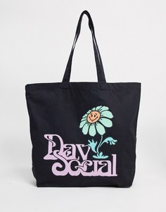 Черная сумка-тоут с цветочным принтом ASOS Day Social-Черный