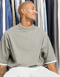 Свободная двухслойная футболка цвета хаки ASOS DESIGN-Мульти