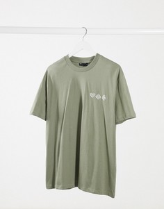Свободная футболка цвета хаки с вышивкой ASOS DESIGN-Зеленый