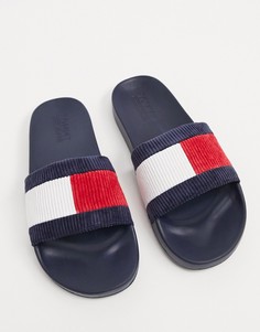 Темно-синие шлепанцы с вельветовым верхом Tommy Jeans-Темно-синий
