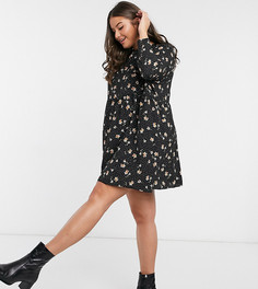 Свободное платье мини в горошек с цветочным принтом ASOS DESIGN Curve-Мульти