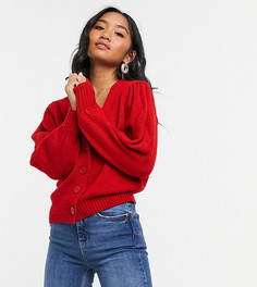 Кардиган с V-образным вырезом и пышными рукавами ASOS DESIGN Petite-Красный