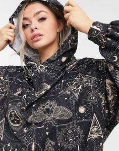 Черное платье-худи мини на Хэллоуин с мистическим принтом ASOS DESIGN-Черный