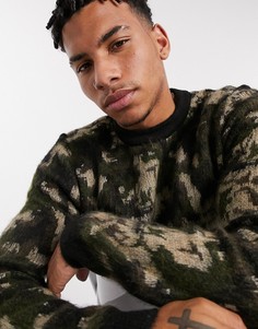 Зеленый джемпер с камуфляжным рисунком Topman