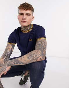 Темно-синяя футболка с кантом Fred Perry-Темно-синий
