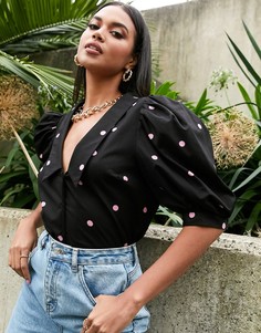 Рубашка в горошек с пышными рукавами ASOS DESIGN-Мульти