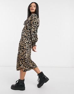 Платье мини с присборенными манжетами и леопардовым принтом ASOS DESIGN-Мульти