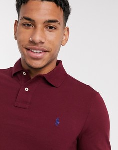 Бордовая узкая футболка-поло с длинными рукавами и логотипом Polo Ralph Lauren-Красный