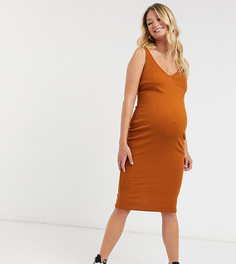 Облегающее платье миди карамельного цвета ASOS DESIGN Maternity-Коричневый
