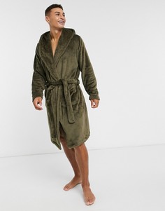 Флисовый халат хаки с капюшоном ASOS DESIGN-Зеленый