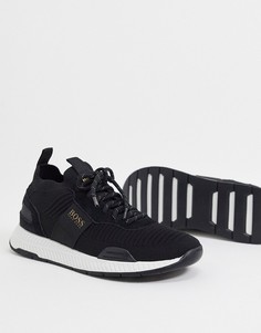 Черные трикотажные кроссовки с контрастной подошвой BOSS Titanium Runn-Черный