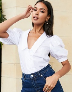 Рубашка цвета слоновой кости с V-образным вырезом ASOS DESIGN-Белый