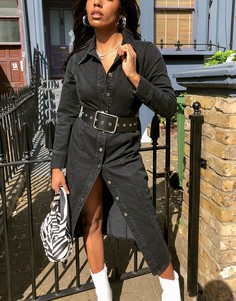 Черное джинсовое приталенное платье миди ASOS DESIGN-Черный