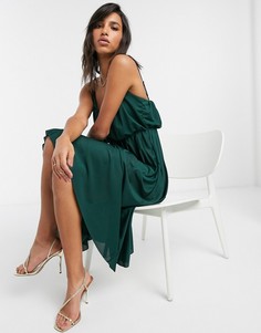 Зеленое платье миди на бретелях с глубоким вырезом ASOS DESIGN-Зеленый