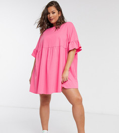 Ярко-розовое платье в стиле oversized с оборками ASOS DESIGN Curve-Розовый