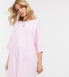 Нежно-розовое платье-футболка в стиле oversized от ASOS DESIGN Petite-Розовый