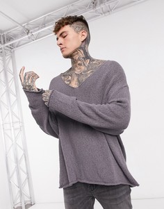 Темно-серый свитер в стиле oversized с V-образным вырезом ASOS DESIGN