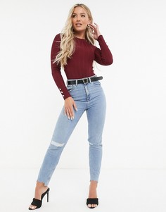 Бордовый боди с манжетами на пуговицах Missguided-Красный