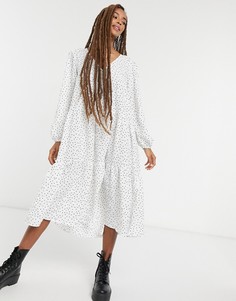 Свободное ярусное платье миди в горошек ASOS DESIGN-Мульти