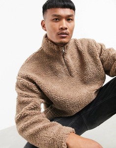 Бежевый плюшевый oversized-свитшот с короткой молнией ASOS DESIGN