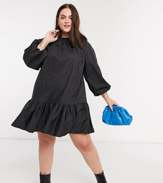 Черное свободное платье мини из хлопкового поплина с оборкой ASOS DESIGN Curve-Черный