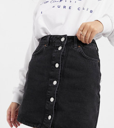 Черная джинсовая юбка с пуговицами ASOS DESIGN Petite-Черный