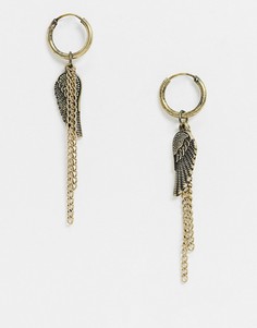 Золотистые серьги-кольца с крылышками и цепочками Reclaimed Vintage-Серебряный