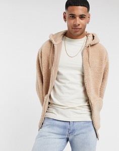 Плюшевый худи oversized бежевого цвета на молнии ASOS DESIGN-Бежевый