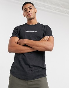 Черная меланжевая футболка с асимметричным краем и логотипом Abercrombie & Fitch-Черный