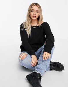 Черный джемпер со спущенными плечами Missguided