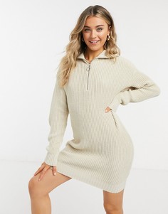 Светло-бежевое платье на молнии ASOS DESIGN-Светло-бежевый
