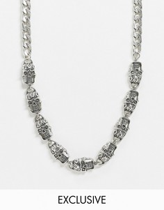 Серебристая массивная цепочка с подвесками-черепами Reclaimed Vintage inspired-Серебряный