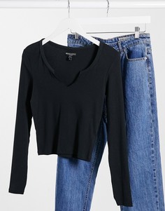 Кроп-топ с длинными рукавами Brave Soul-Черный